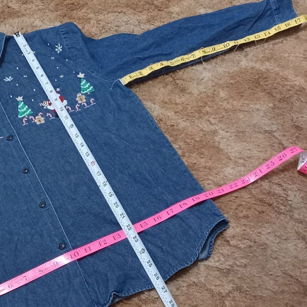 Vintage Karen Scott Christmas Denim Long Sleeve Shirt Size: S - Picture 3 of 10